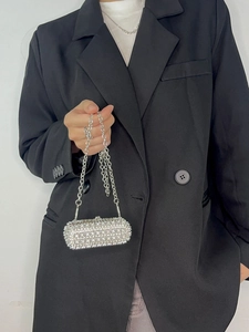 Elegant silver mini rhinestone lipstick crossbody bag with metal chain strap for women