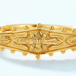 Vintage Gold S925 Sterlingsilber Ring mit aufwendigen geprägten Kreuzblumenmustern