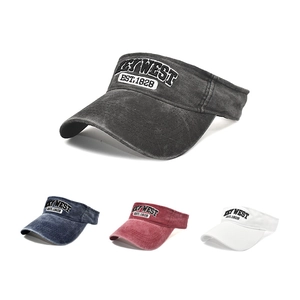 Retro Sun Visor Hat Washed Cotton Embroidery Key West Lettering Adjustable Breathable Outdoor Travel Casual Unisex Cap