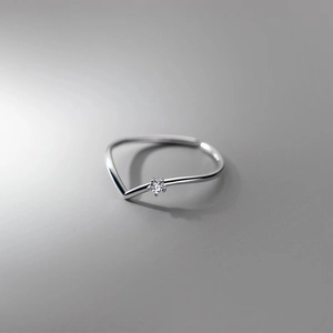 Minimalist V Shaped Ring S925 Sterling Silver Zircon Inlaid Adjustable Open Finger Rings Fashion Jewelry Gifts For Women