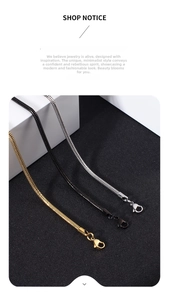 Close-up of stainless steel snake chains with lobster clasps in gold black and silver