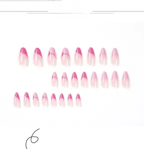 Faux ongles amande français rose et magenta en lot de 24 avec finition brillante chic