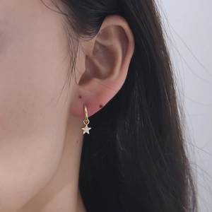 Elegant S925 sterling silver gold star earrings with sparkling rhinestones for women