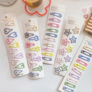 Colorful candy-colored metal hair clips set for girls in heart and star shapes
