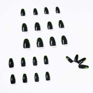 Faux ongles ballerine minimalistes noir et vert fluo contrasté, ensemble de 24 pièces