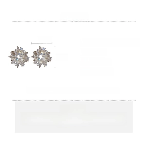 Detailed technical drawing of snowflake zircon earrings with size and material info
