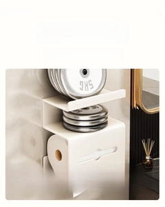 Wall-mounted tissue holder showing heavy-duty load capacity with 5KG weights on top