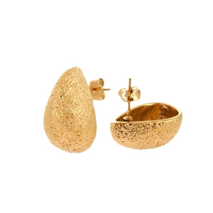 Minimalist gold titanium steel earrings with matte hammered texture and water drop shape