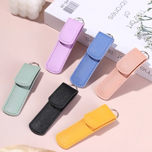 6-piece PU leather lipstick holder keychain set in multiple colors with metal rings