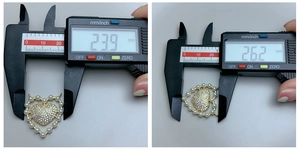 Detailed measurement of heart pendant with pearls and rhinestones showing 26.2mm height