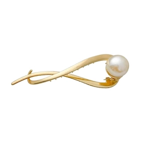 Elegant gold twisted hair claw clip featuring a large pearl accent on a white background