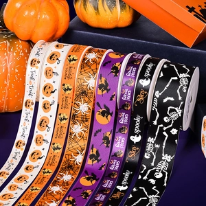 Halloween Ribbon Polyester Grosgrain Printed Pumpkin Skull Ghost DIY Gift Wrapping Party Decor Spooky Craft Accessory