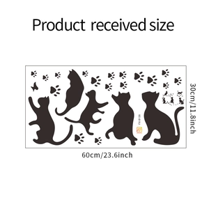 Detailed sheet size of cat and paw print wall decals measuring 60cm by 30cm for home decor