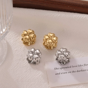 3D Clover Stainless Steel Stud Earrings For Women Vintage Titanium Steel Floral Heart Shape Leaf Earrings Fashion Jewelry