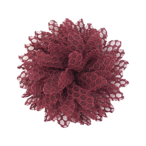 Detailed close-up of multilayered wine red chiffon lace sunflower with honeycomb mesh petals