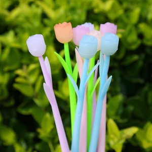 Flower Gel Pens Photosensitive Color Changing Silicone Plastic Creative Tulip Rose Shape Fine Point Black Ink Stationery