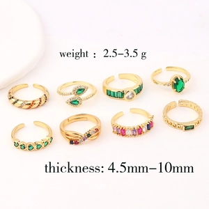 Detailed view of emerald zircon ring dimensions showing 4.5-10mm thickness and 2.5-3.5g weight