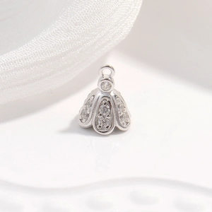 S925 sterling silver trumpet flower pendant with sparkling cubic zirconia tassels