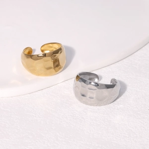 Hammered Texture Adjustable Open Ring Stainless Steel Minimalist Unisex Finger Jewelry Non Fading 18K Gold Plated
