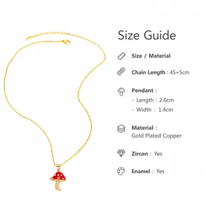 Detailed dimensions of mushroom pendant necklace with red oil drip and zircon inlay