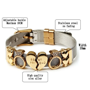 Silver mesh keeper bracelet with gold heart charms and BEST FRIEND engraving