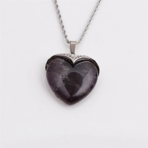 Elegant heart-shaped deep purple crystal pendant with a silver twisted rope chain necklace
