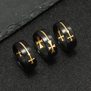 Cross Rings Stainless Steel Black Gold Punk Hip Hop Religious Gothic Jewelry For Men