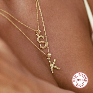 S925 sterling silver gold plated irregular initial S and K letter necklaces worn on neck