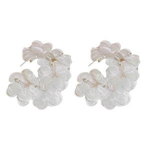 Elegant white lace floral hoop earrings with crystal and pearl details for women