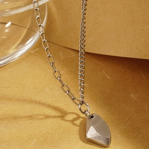 Minimalist matte silver titanium steel necklace with irregular geometric stone pendant