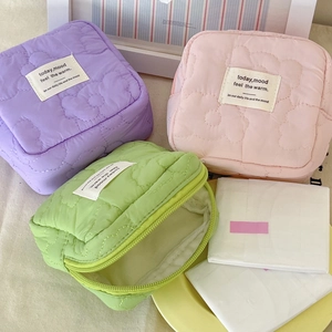 Quilted floral storage bags in purple, pink, and green macaron colors with zipper