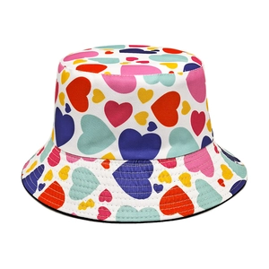 Fischerhut Bunter Herzprint Polyester Doppelseitig Sonnenschutz Outdoor Freizeit Damen Mode