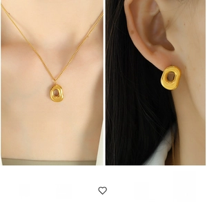 Detailed view of irregular 18k gold plated stainless steel necklace and earrings set