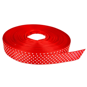 Red grosgrain ribbon with white polka dots for gift boxes and DIY hair bow materials