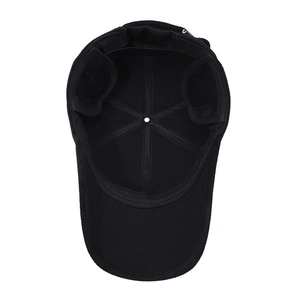 Men's thermal winter baseball cap with plush lining and adjustable buckle in black