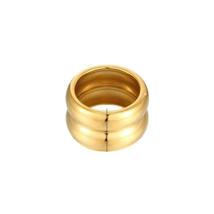 Minimalist 18K gold double-layer wide band stainless steel ring with elegant reflection
