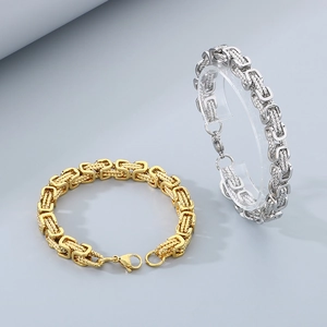 Men's retro Byzantine chain bracelet in gold and silver finish stainless steel
