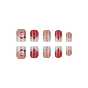 Set unghie finte natalizie con Babbo Natale e fiocchi di neve in rosso e bianco