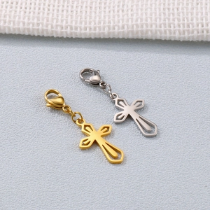 Fashionable gold and silver stainless steel cross pendants with lobster clasps for DIY jewelry