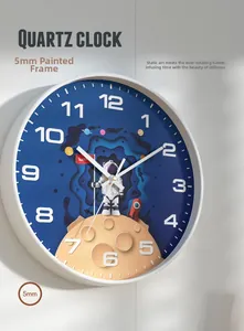Detail of 5mm painted frame on a space astronaut quartz wall clock for kids' room decor