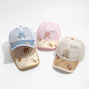 Kids Summer Breathable Mesh Baseball Cap Sun Hat Cartoon Bear M Monday Letter Embroidery Polyester Fabric For Boys Girls
