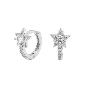 Luxurious S925 sterling silver star hoop earrings with sparkling cubic zirconia crystals