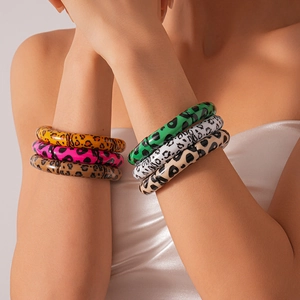 Leopard Print Bangle Bracelet Acrylic Resin Bamboo Joint Style Tubular Jewelry With Metal Clasp For Women Retro Bohemian