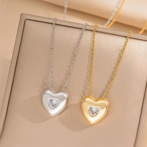 Heart Pendant Necklace With Heart Zircon Stainless Steel Minimalist Clavicle Chain Elegant Jewelry For Women Gift