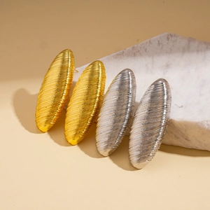 Brushed metal geometric oval stud earrings in gold and silver finish for women