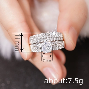 Luxurious silver ring set with 7mm zircon main stone and paved accent band for women