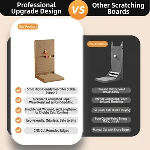 L-shaped vertical corrugated cardboard cat scratcher with hanging toy ball for large cats
