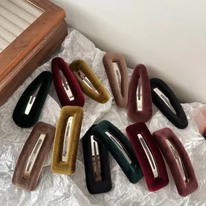 Vintage Velvet Hair Clips Geometric Teardrop Rectangle BB Pins Retro Alloy Headwear For Women Autumn Winter Style
