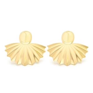 Elegant 18K gold plated stainless steel fan shaped earrings with square zircon details