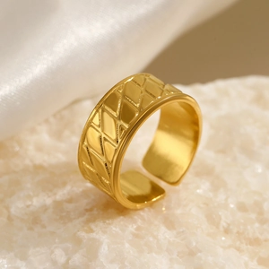 Verstellbarer Offener Damenring Edelstahl 18K Vergoldet Geometrisches Steppmuster Modeschmuck Fingerring